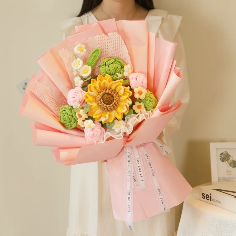 生日礼物针织编织向日葵康乃馨玫瑰花束毕业季师恩难忘送老师花束