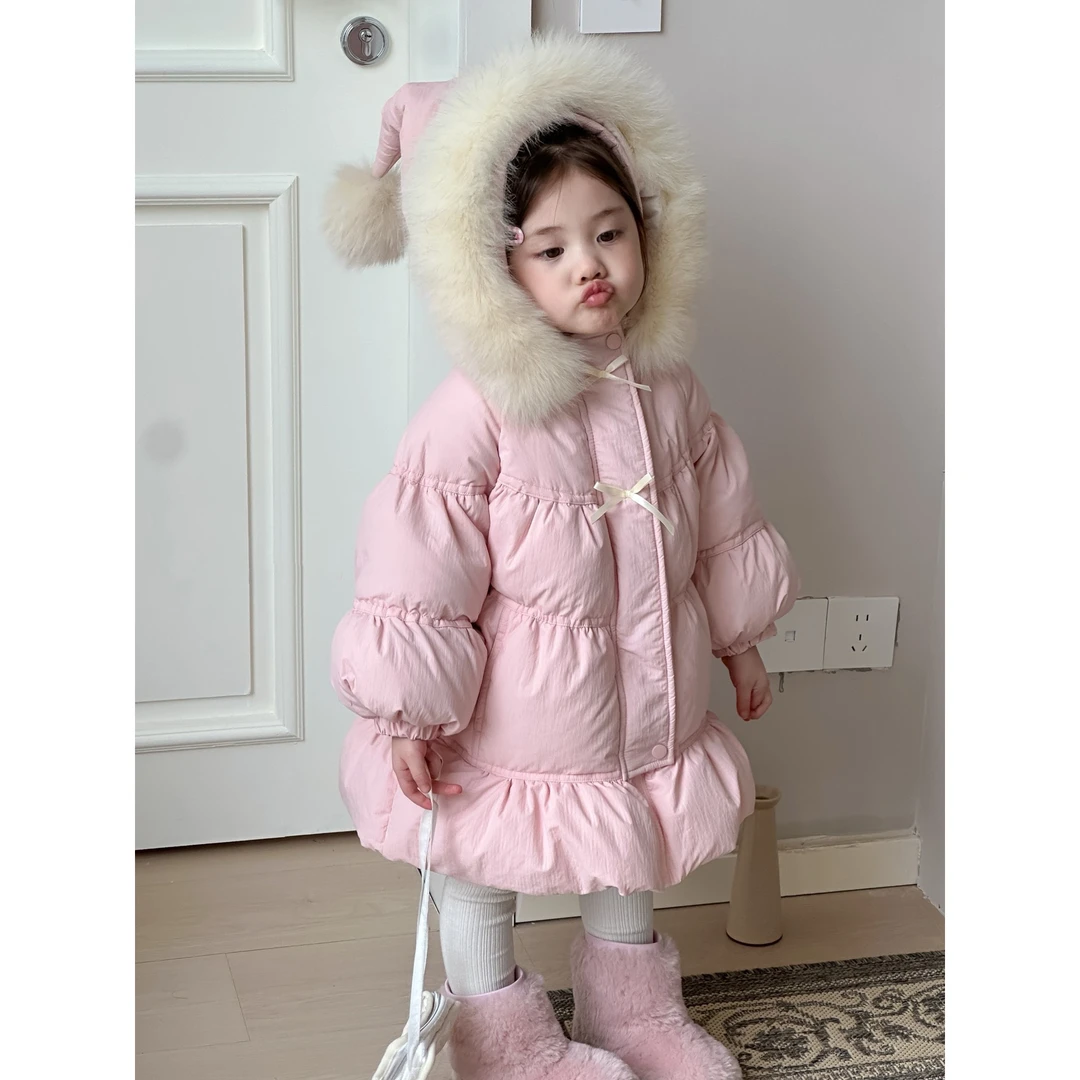 女童羽绒服冬季2024新款中小童90白鸭绒女宝宝保暖加厚连帽外套潮