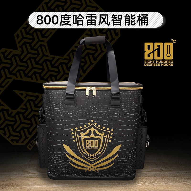 800度捌佰度哈雷风智能桶黑坑钓鱼桶鱼护桶酷黑色EVA材质结实耐用