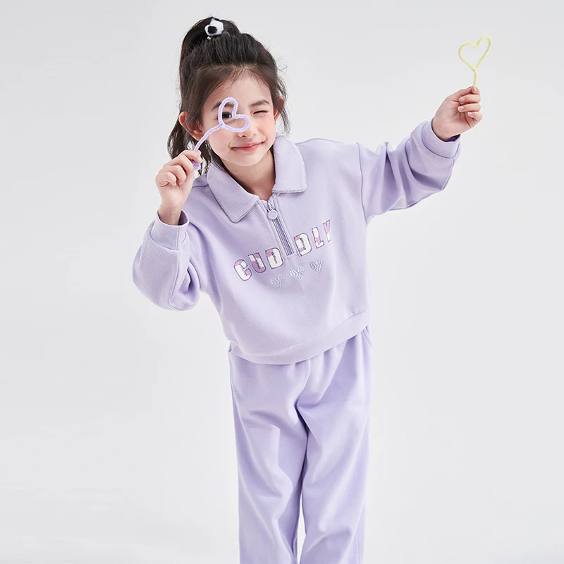 DEESHA/笛莎翻领卫衣+休闲束脚裤两件套24新款时尚拼接套装女春秋