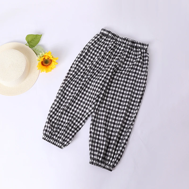 DEESHA/笛莎休闲裤女童夏新款时尚休闲格纹雪纺透气清凉轻薄裤子