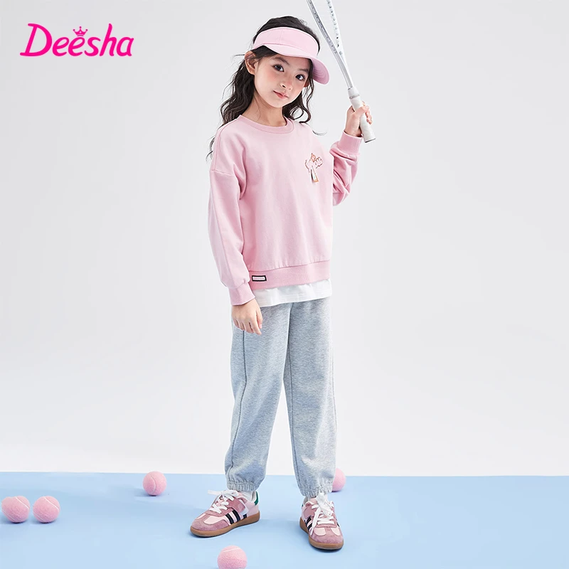 DEESHA/笛莎套装女童春秋新款花朵甜美卫衣休闲运动裤束脚两件套