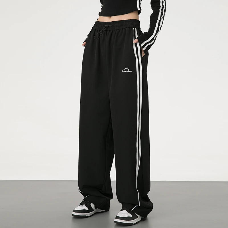 回力运动休闲裤女春秋2025新款小个子显瘦黑色裤子宽松直筒阔腿裤