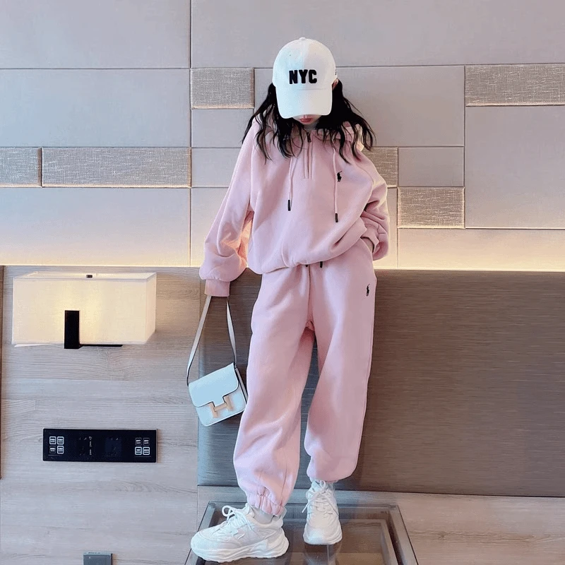 女童炸街卫衣套装2025女童春装新款连帽宽松休闲女童卫衣运动服