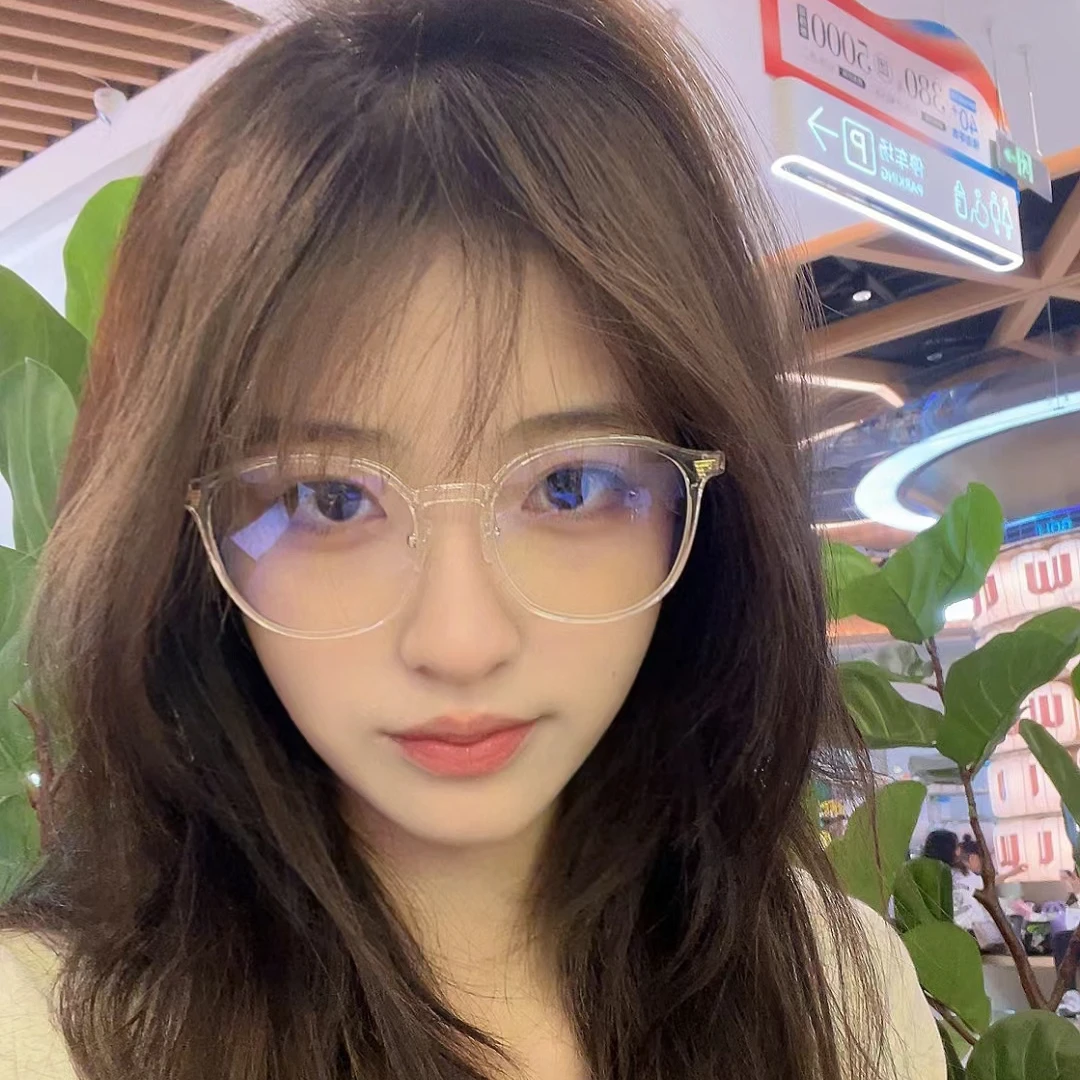 超轻韩版圆脸女款黑框素颜时尚ins平光百搭茶色潮流无度数眼镜架