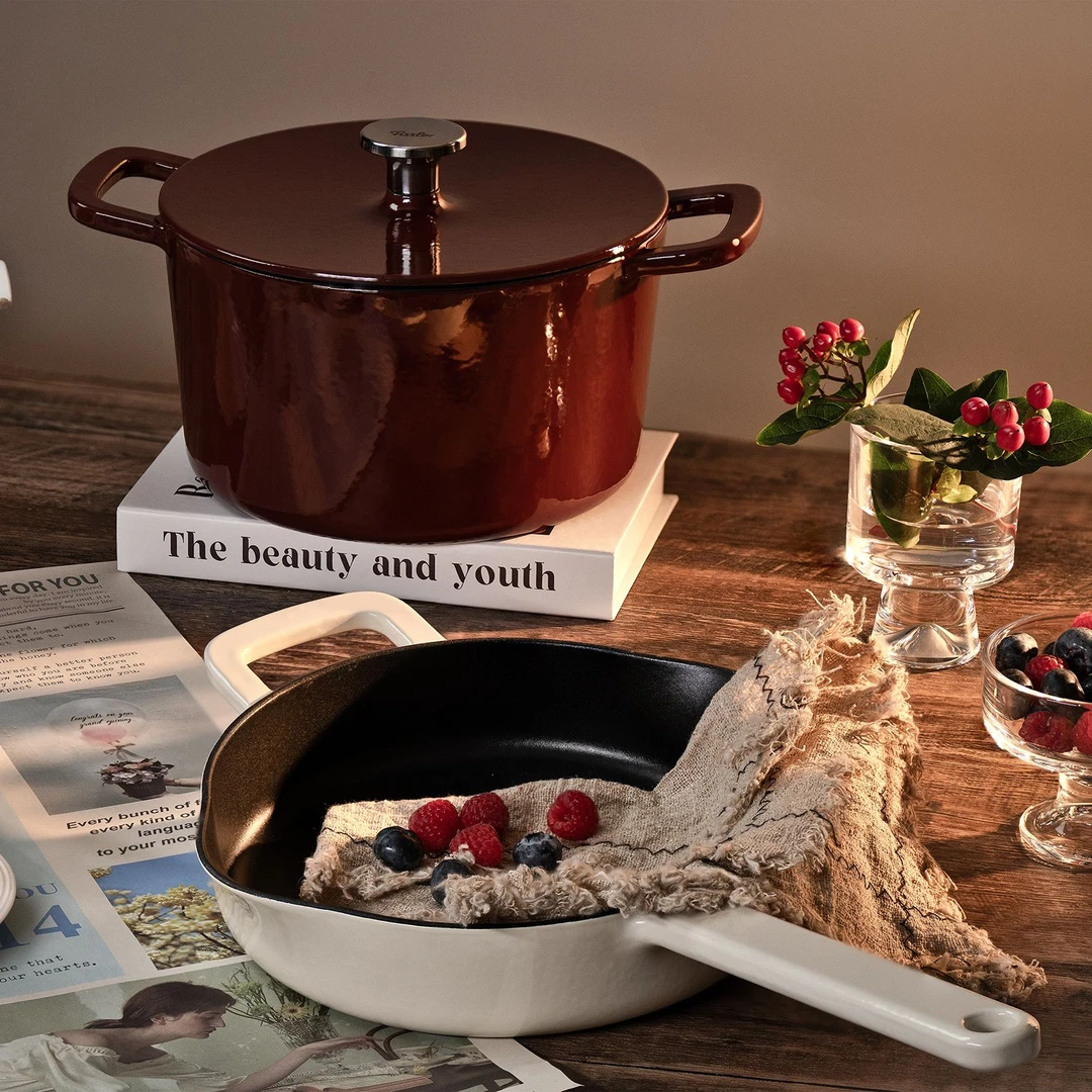 Fissler/菲仕乐Moments食光系列20cm铸铁锅和24cm铸铁煎锅珐琅锅