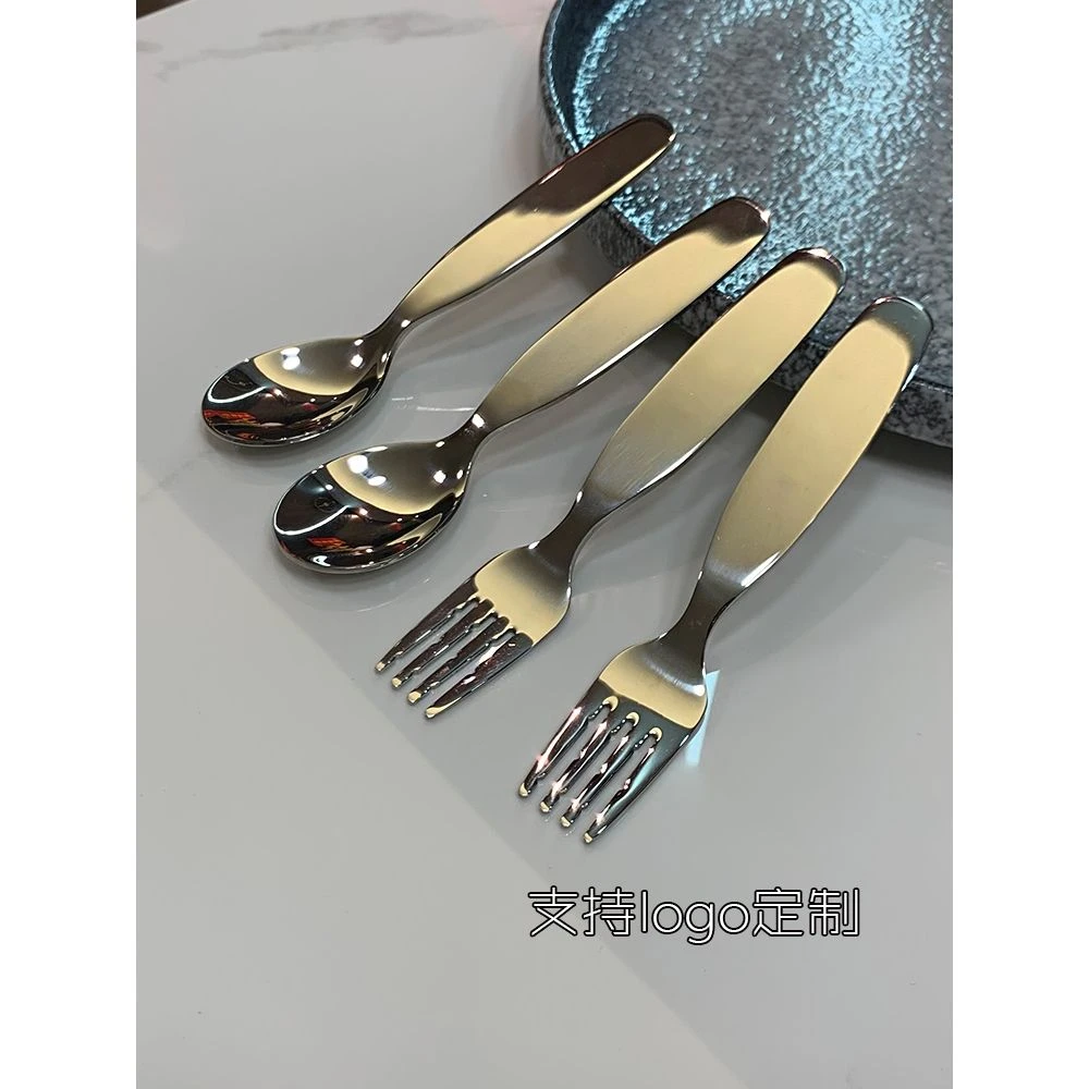 1-5周岁推荐】短款304不锈钢宽柄小童勺子奶粉甜品勺水果沙拉叉子