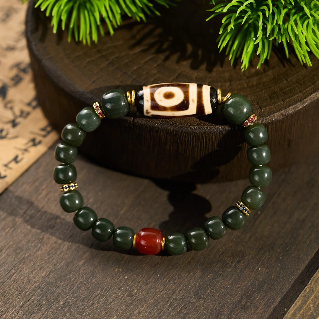 玛瑙玉髓牙黄二眼手串（F7SAA-2）