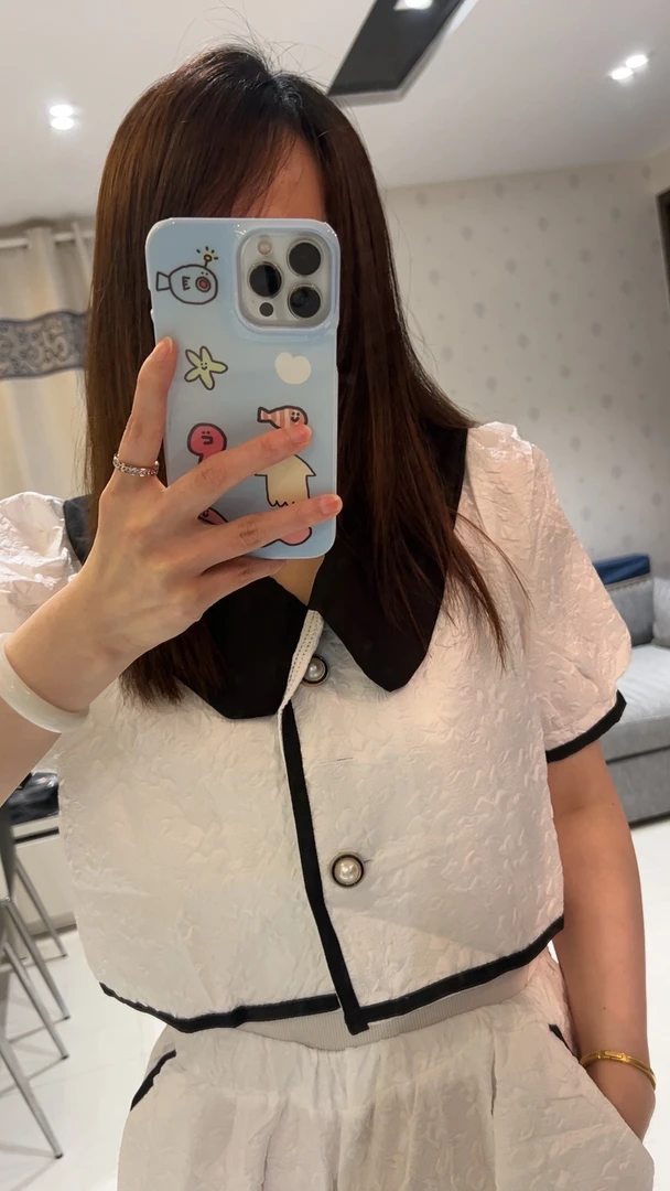 小香风短袖套装白色短款气质