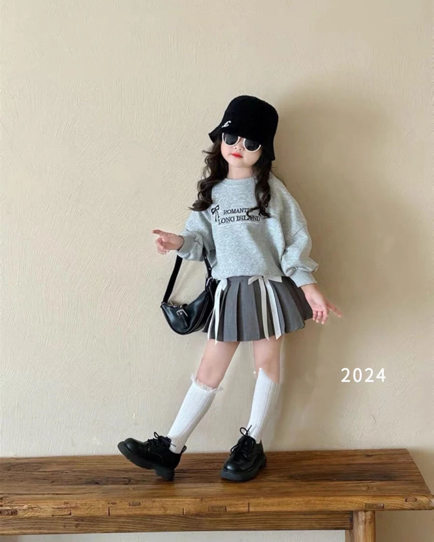 肉宝2024秋款学院风蝴蝶结女童百褶短裤裙 ~(无质量问题no退换）