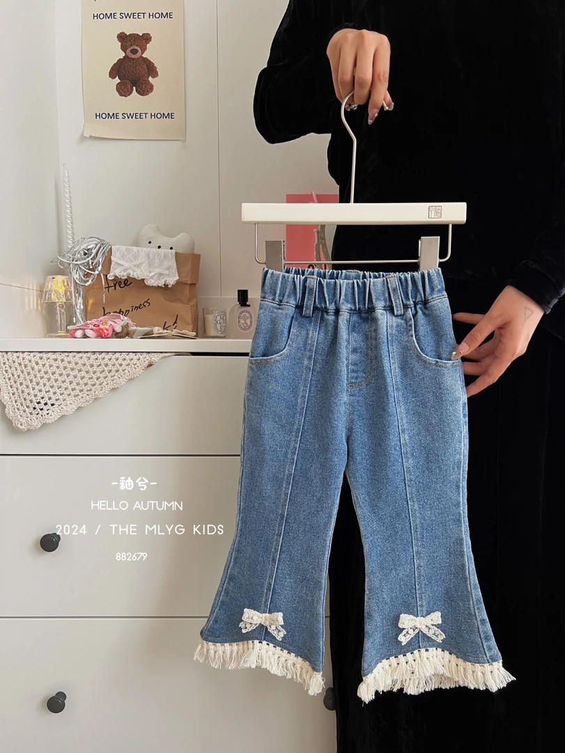 釉韩版微喇流苏花边牛仔裤~(无质量问题no退换）