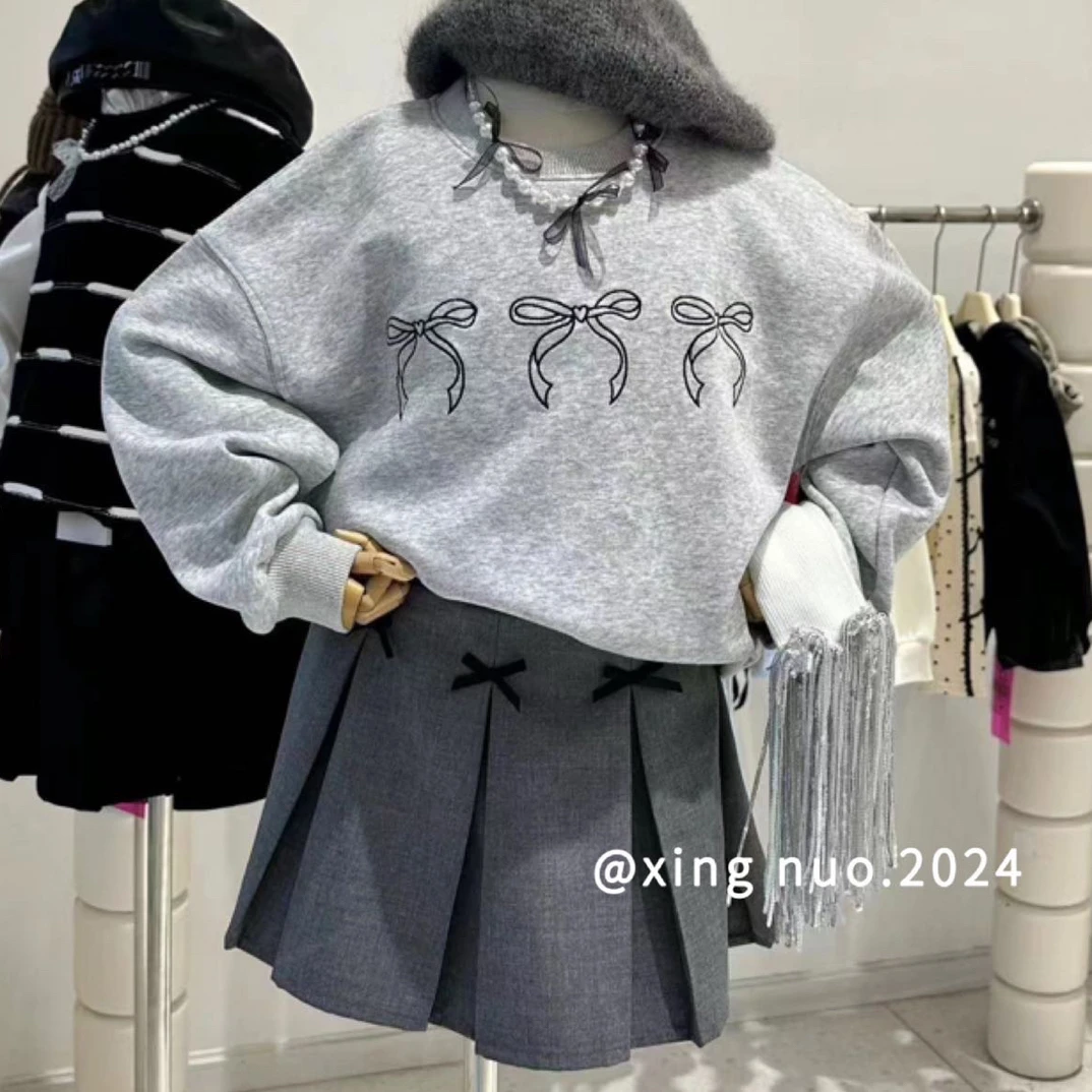 肉宝2024秋款学院风蝴蝶结女童百褶短裤裙 ~(无质量问题no退换）