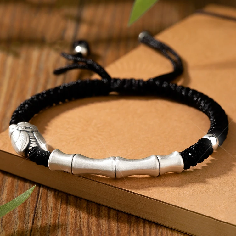 足银手链 足银999节节高升竹节手链男女情侣红绳上岸一鸣惊人手绳