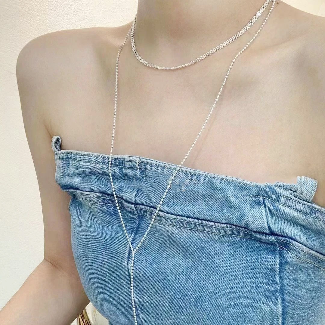 坠链均925银 几何光面凹凸质感不规则女士毛衣项链港风水滴锁骨链