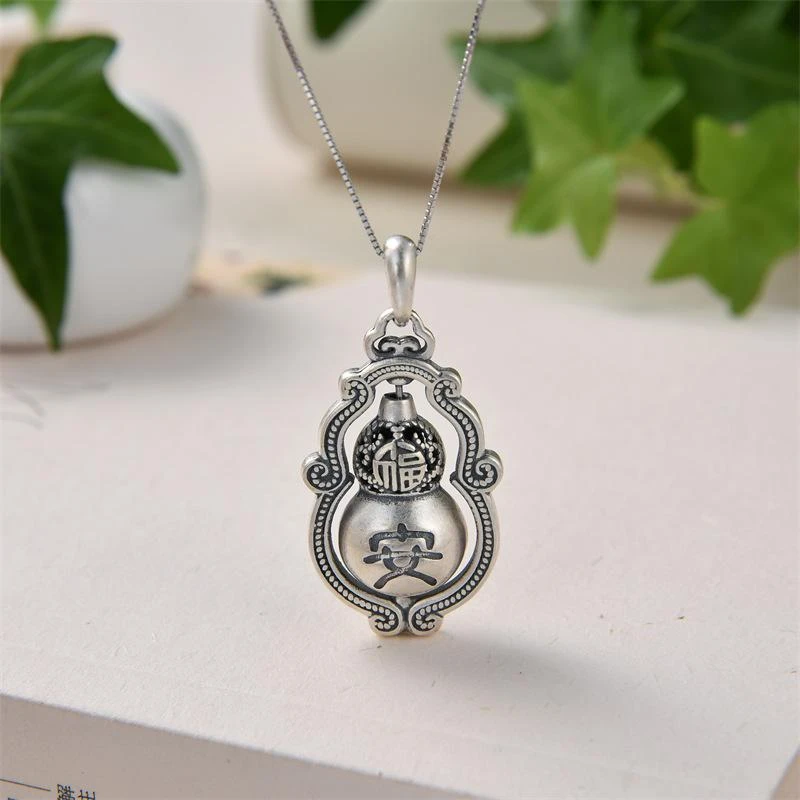 吊坠足银 足银999可转动双面葫芦吊坠时尚民族风福禄平安毛衣链女