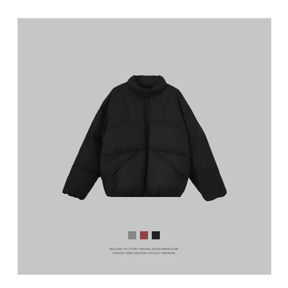 CityDay【潮灰私订】极简风尚蝙蝠袖斜褶立领羽绒外套 615