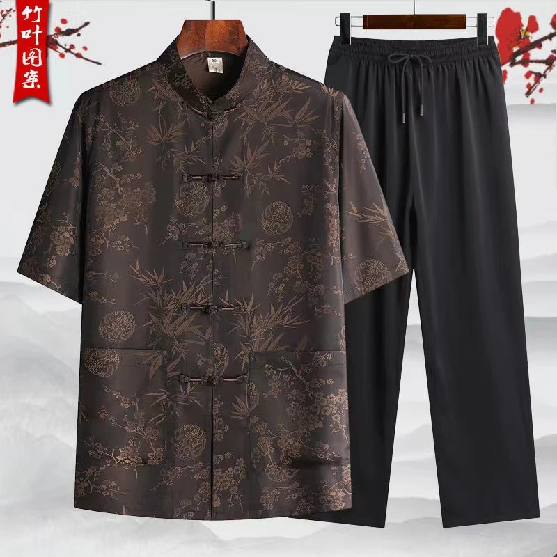 夏装爸爸装短袖唐装中老年男老人衣服60岁70爷爷 套装中国风夏季