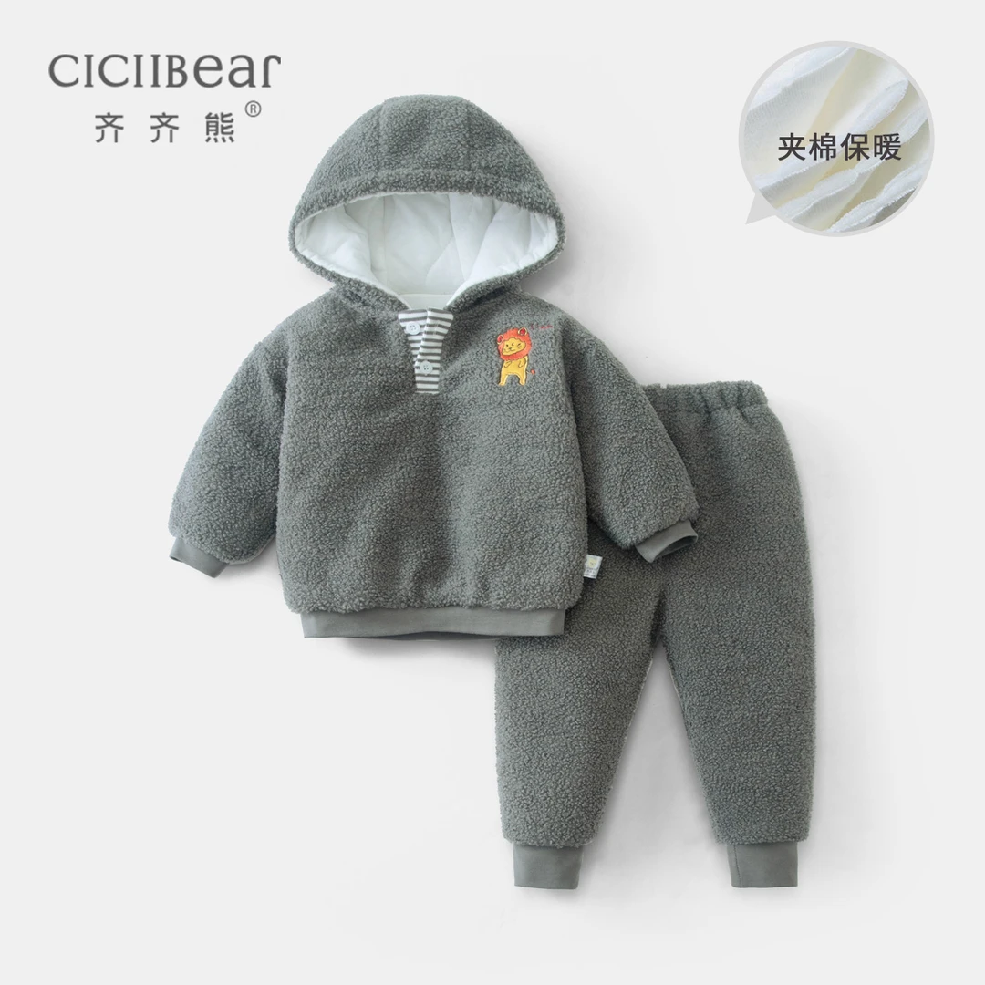 CICIIBEAR/齐齐熊加绒套装秋冬款男童泰迪绒两件套儿童衣服QQ7962