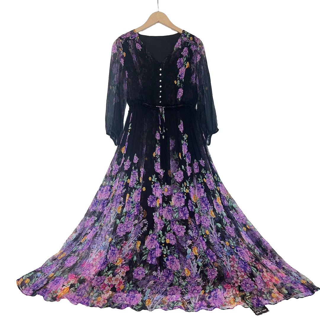 真丝高贵女装时尚2024欧美碎花裙设计师气质百搭时尚印花231863-7