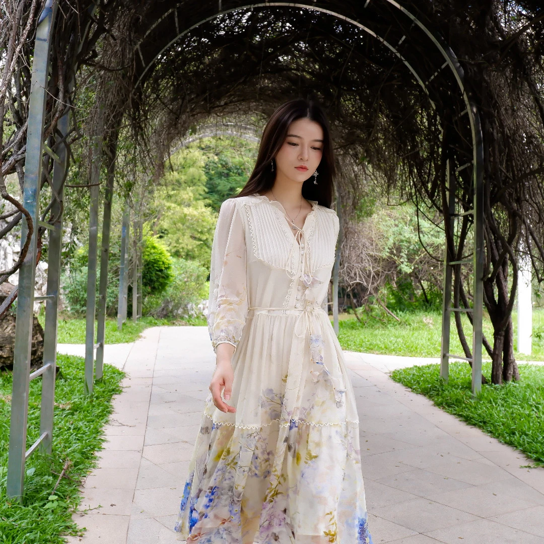 【深圳南油厂一代】81-160真丝连衣裙2025印花时尚气质桑蚕丝连衣裙