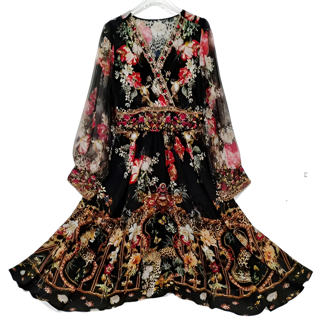 2024春夏新款时尚宽松高端走秀气质轻奢真丝连衣裙   黑色  24038