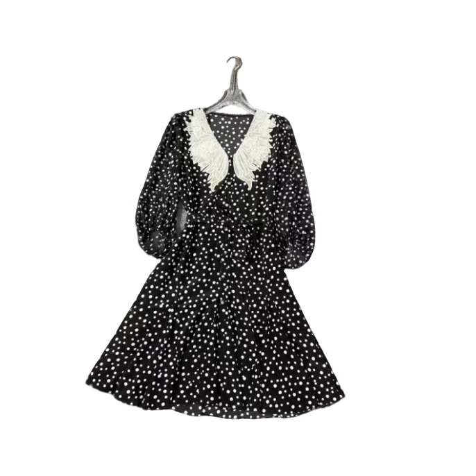 妍姐2024年春夏新款高端优雅气质修身赫本风真丝连衣裙黑色241232