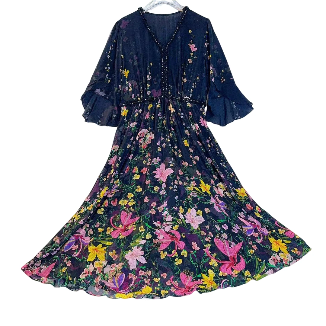 妍姐2024新款秋冬显瘦气质轻奢时尚法式收腰长裙   黑花色 240119