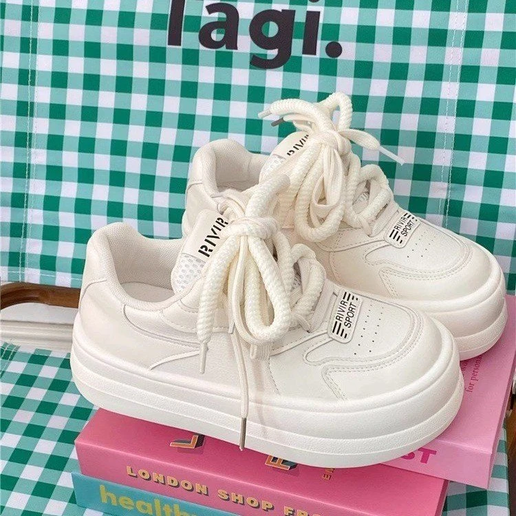 秋冬季保暖休闲女鞋深口运动鞋系带圆头网纱板鞋橡胶