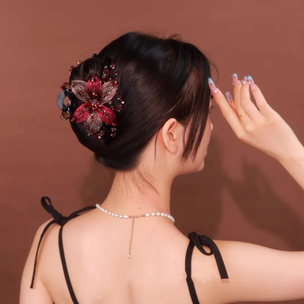 【花蕊】Z3906高级串珠气质款花朵编织抓夹安可拉红时尚发饰头饰