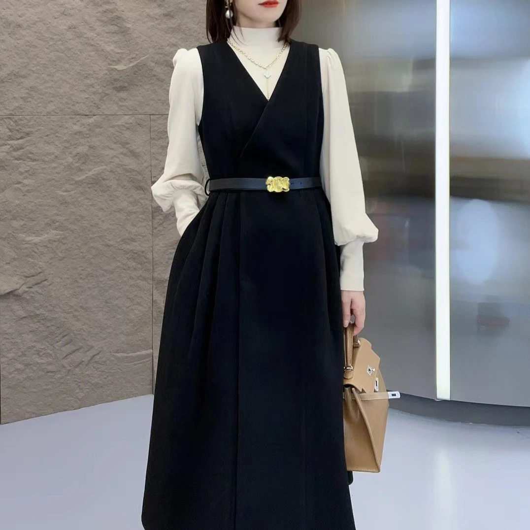 【茵姐推荐】新款毛呢加厚垂感显高显瘦马甲连衣裙2527