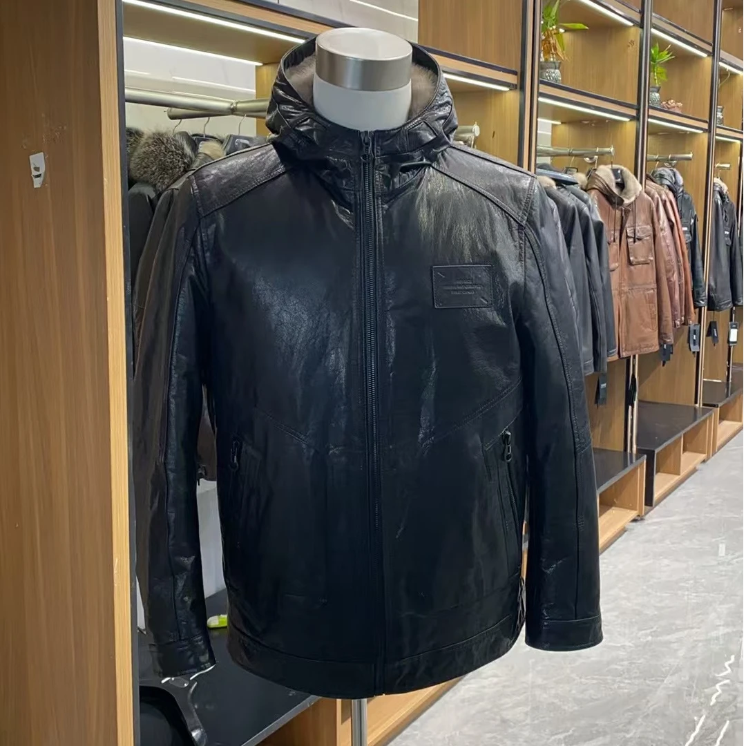 24-033海宁真皮新款男士连帽外套