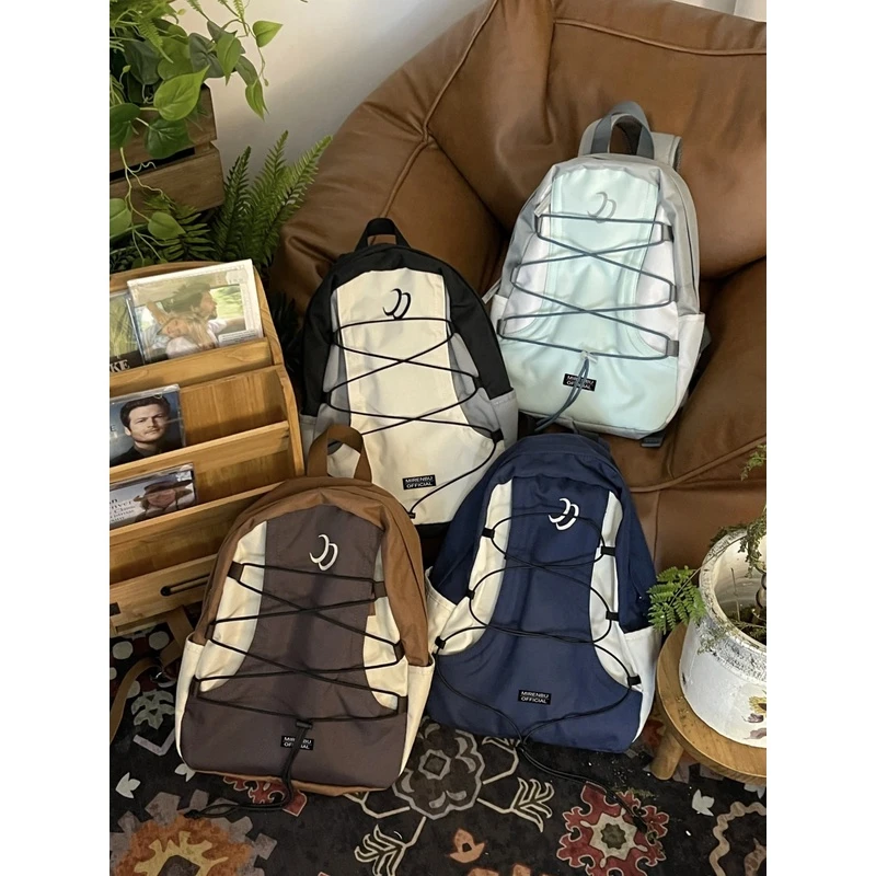Mirenbu拼色双肩包 硬挺 弹力绳设计 秋冬百搭小尺寸情侣