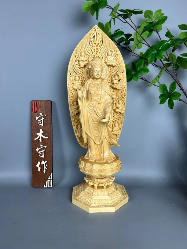 加拿大桧木净瓶观音木雕工艺品高度43公分