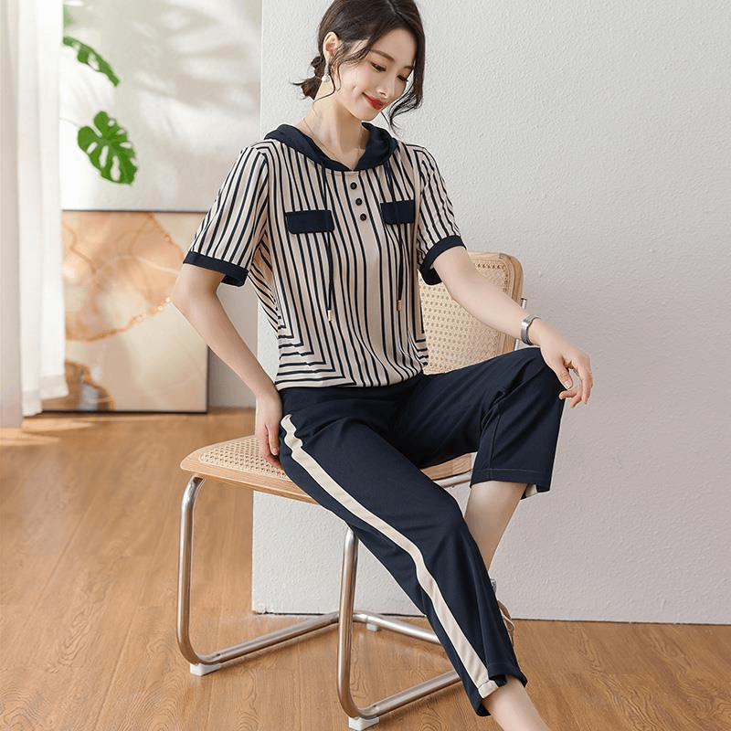 妈妈装夏季冰丝套装中年女洋气短袖上衣中老年女装薄款运动服