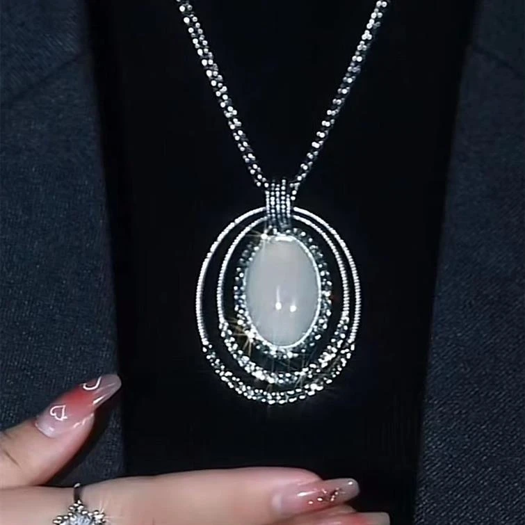 铜合金项链 复古大气椭圆长款项链时尚百搭高级感毛衣链新款爆款1