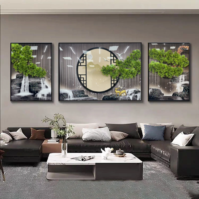 新工艺-客厅立体装饰画镶钻挂画三联现代简约沙发背景墙壁画