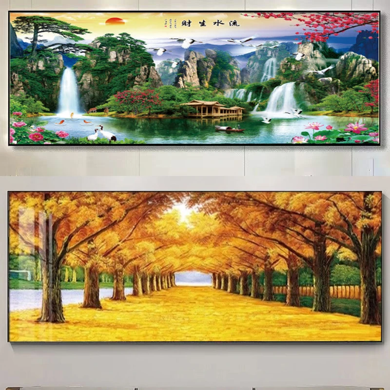 客厅装饰画沙发背景墙横版画现代轻奢新中式抽象山水画挂画晶瓷画