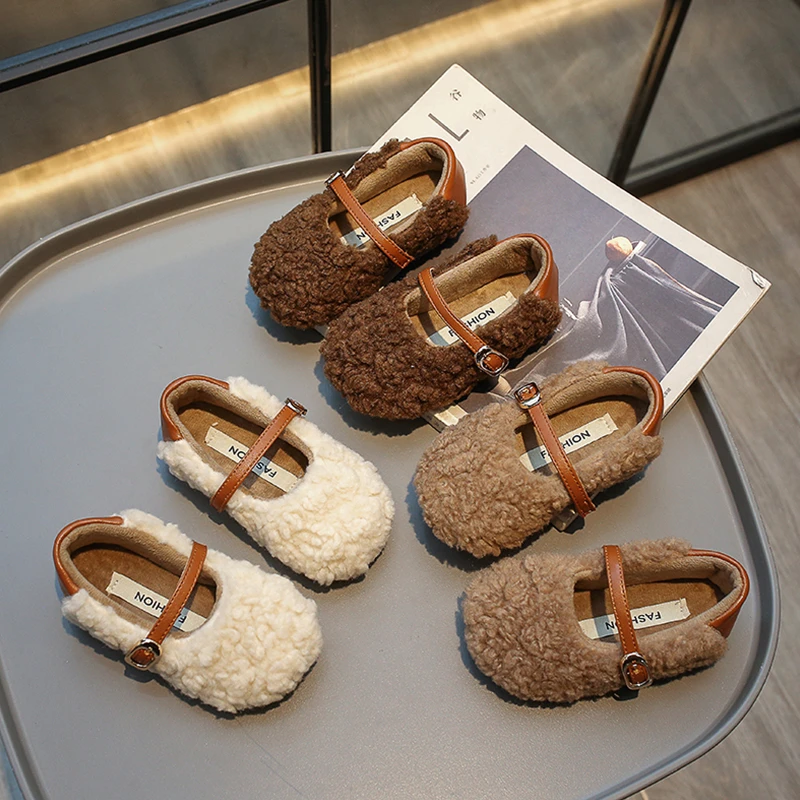 女宝宝鞋子秋冬毛毛鞋女童加绒皮鞋冬季新款儿童时尚保暖女孩棉鞋