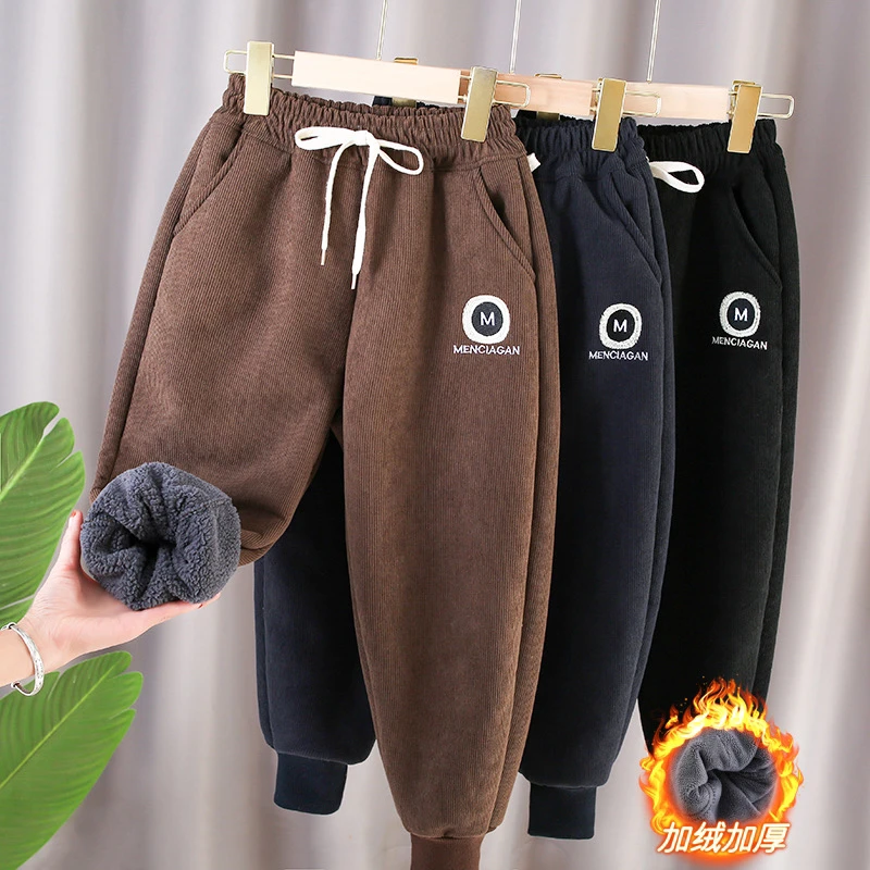 【加厚】男女童加厚加绒2024一体绒冬季男童运动裤中大童卫裤