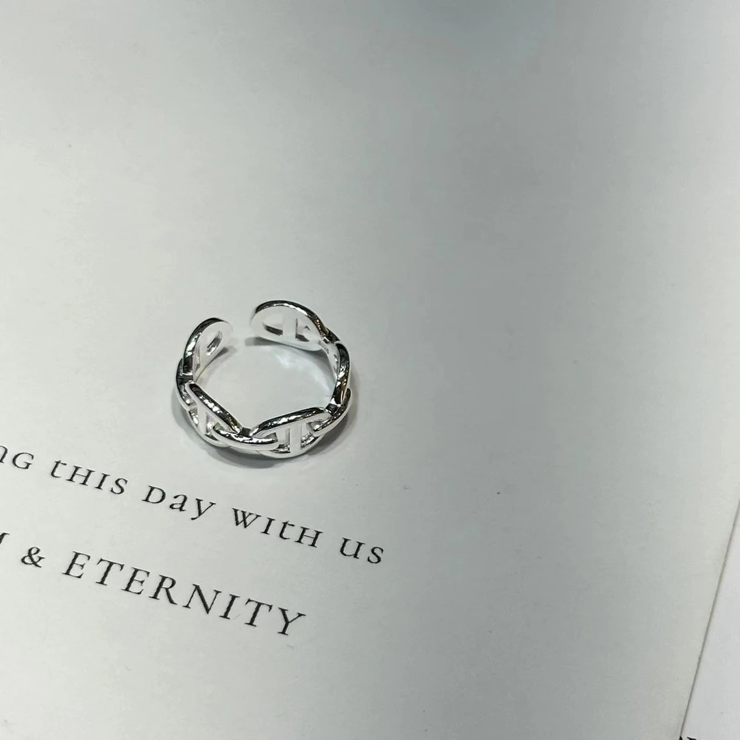 925银戒指 韩国MOMO【猪鼻子戒指】手工小众简约银戒