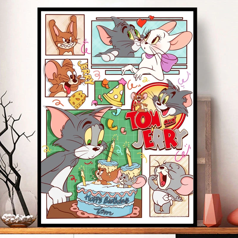 卡通钻石画满钻猫和老鼠手工diy钻石绣儿童贴钻十字绣卧室贴钻画