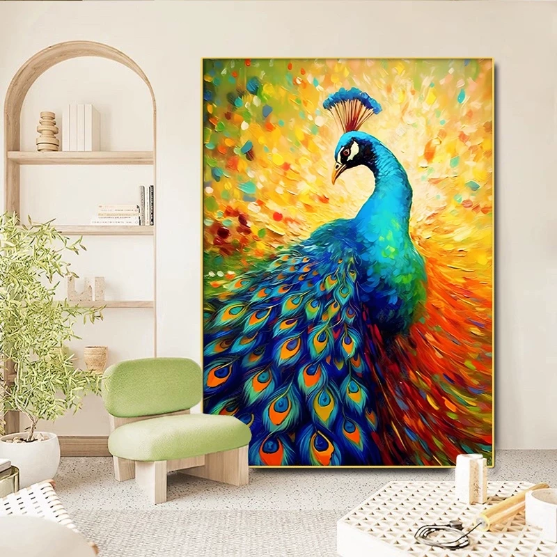 方钻孔雀钻石画满钻2025新款客厅贴粘钻画竖版欧式简约点钻十字绣