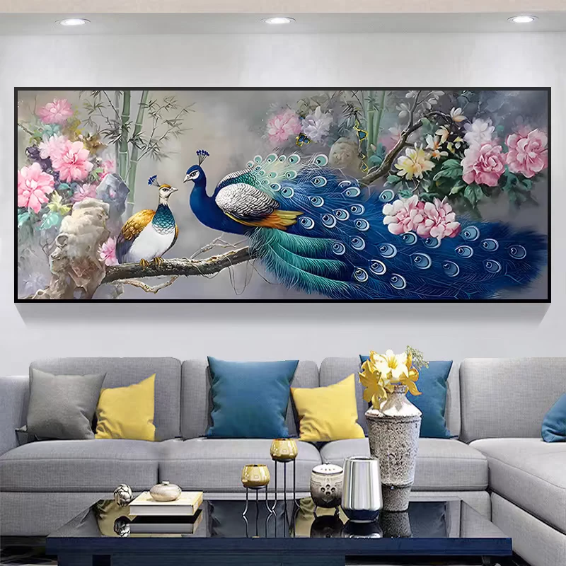 5d钻石画满钻客厅大幅牡丹花开富贵孔雀贴钻十字绣2025新款钻石绣