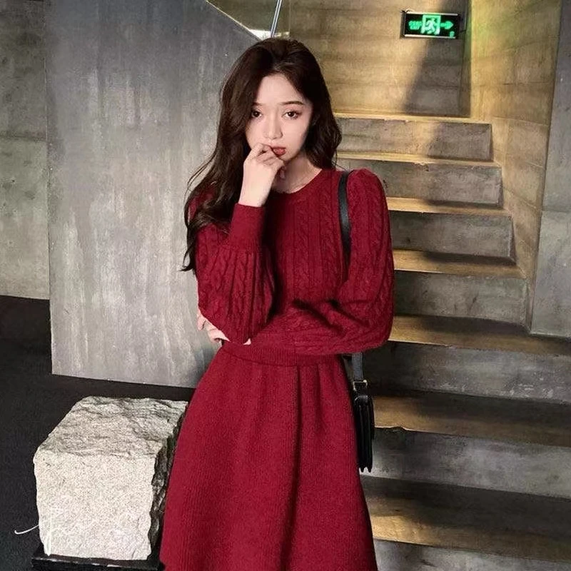 【秀宝专享】【新年女神裙】小个子百搭针织毛衣裙XB9693