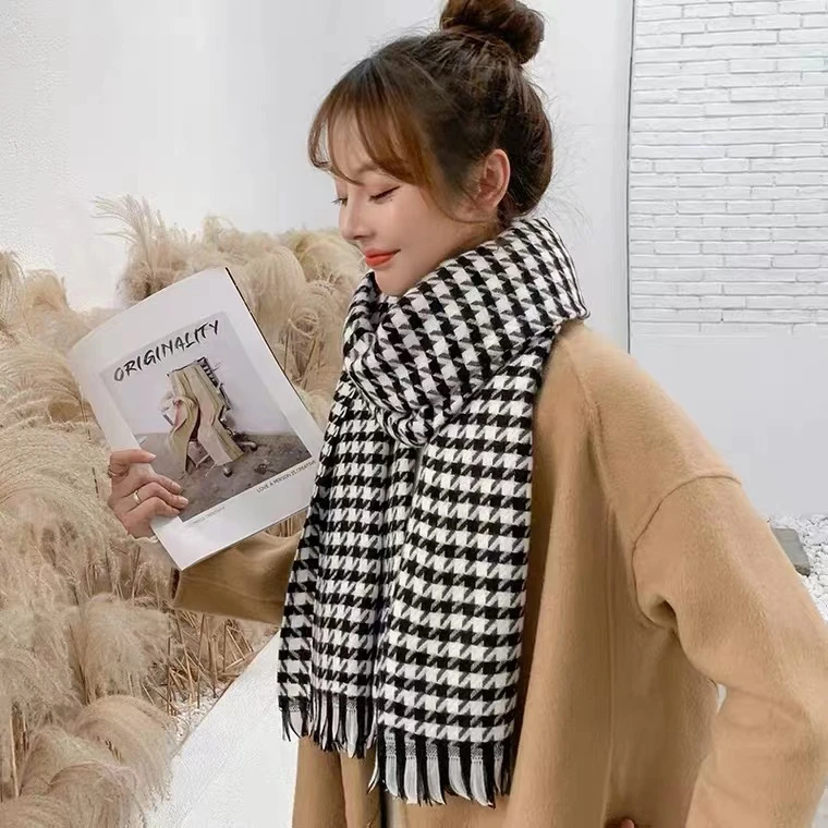 千鸟格围巾ins风格 百搭秋冬氛围感围巾