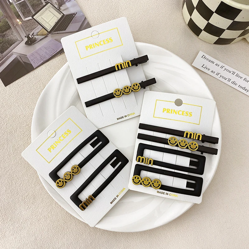 合金发饰 简约字母笑脸发夹女ins夏季前额侧边刘海夹鸭嘴夹头饰品