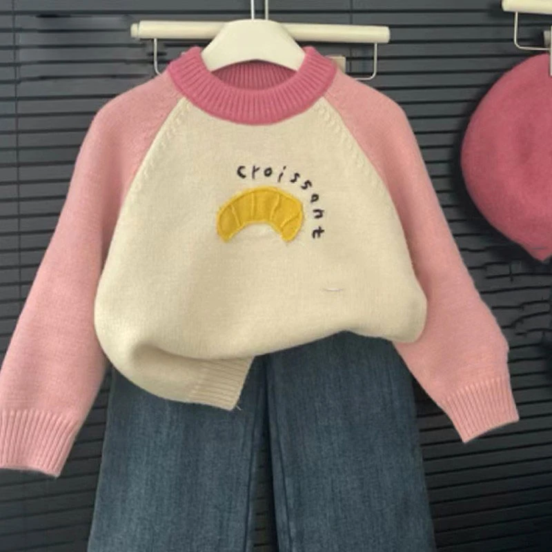 【一缕阳光】韩版女童毛衣冬装2023新款儿童撞色字母针织上衣女宝