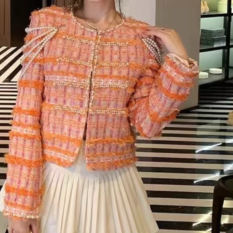 （葫耳）小香风短外套气质短款时尚百搭编织名媛秋冬粗花呢