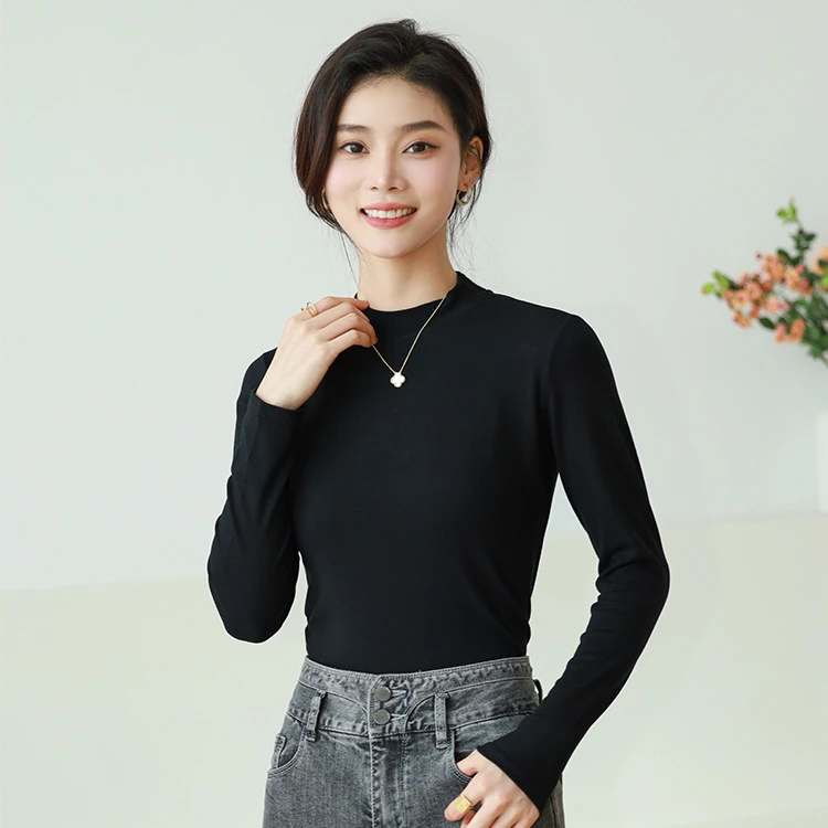 （鑫依堡专属） 打底衫女半高领内搭春秋长袖T恤气质小立领上衣