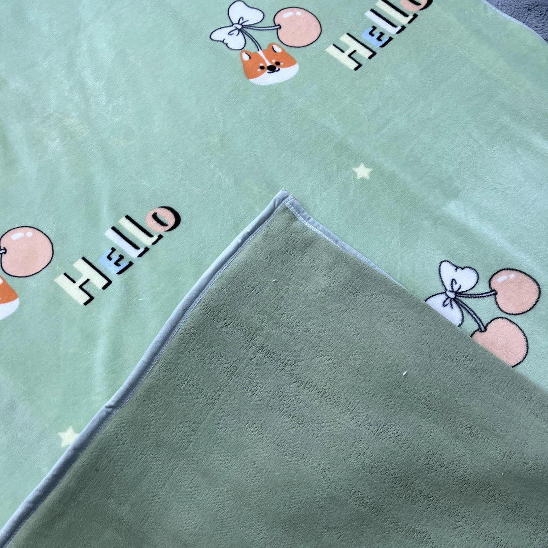 绿色小樱桃1.5*2.0被子双面加厚格子单人三层双层水晶绒奶绒